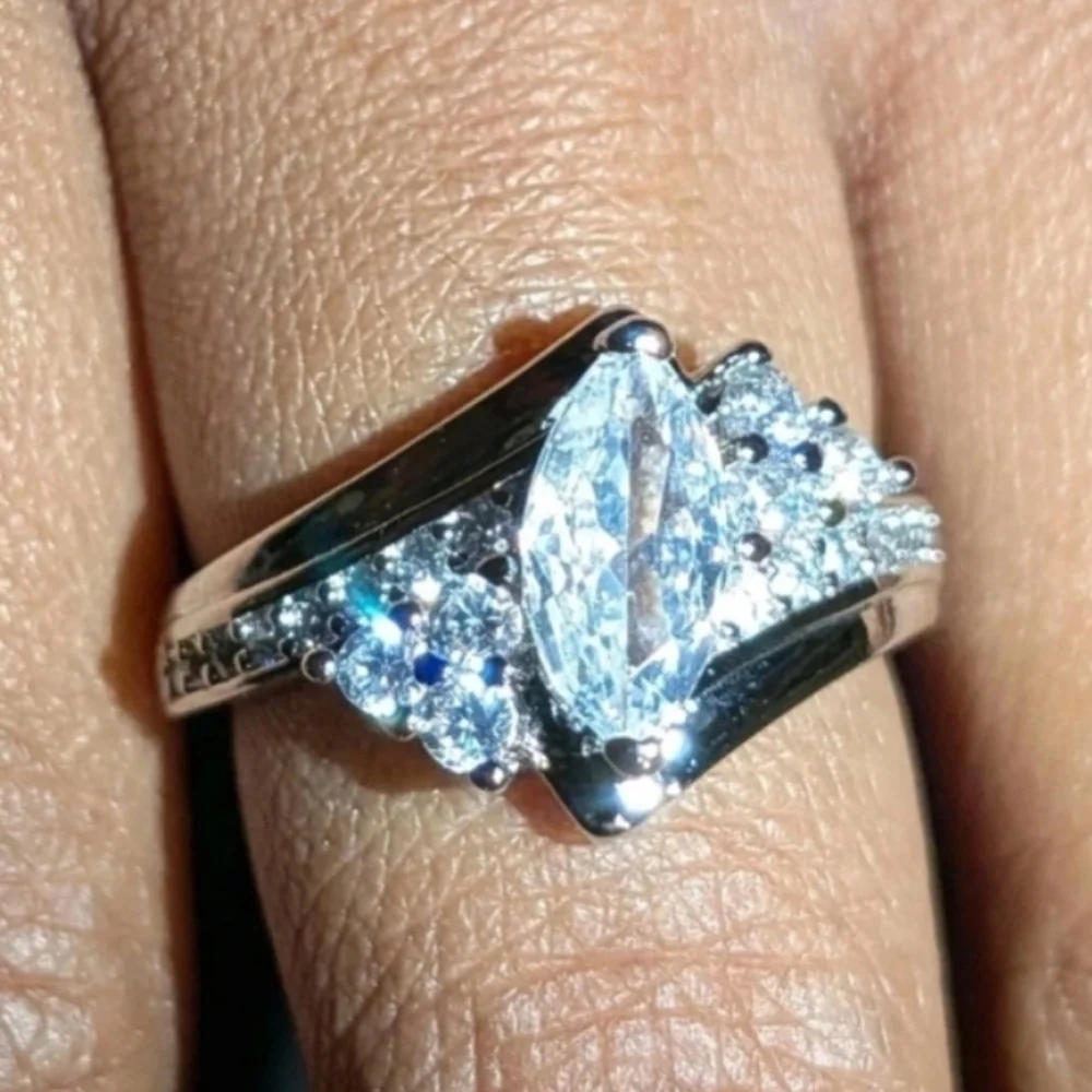3ct Marquise Cut Lab Created Diamond 14k White Gold Plated Ring
